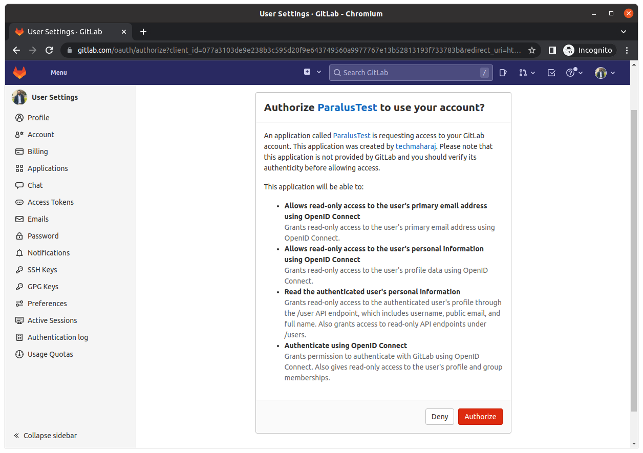 Login using GitLab - providing credentials