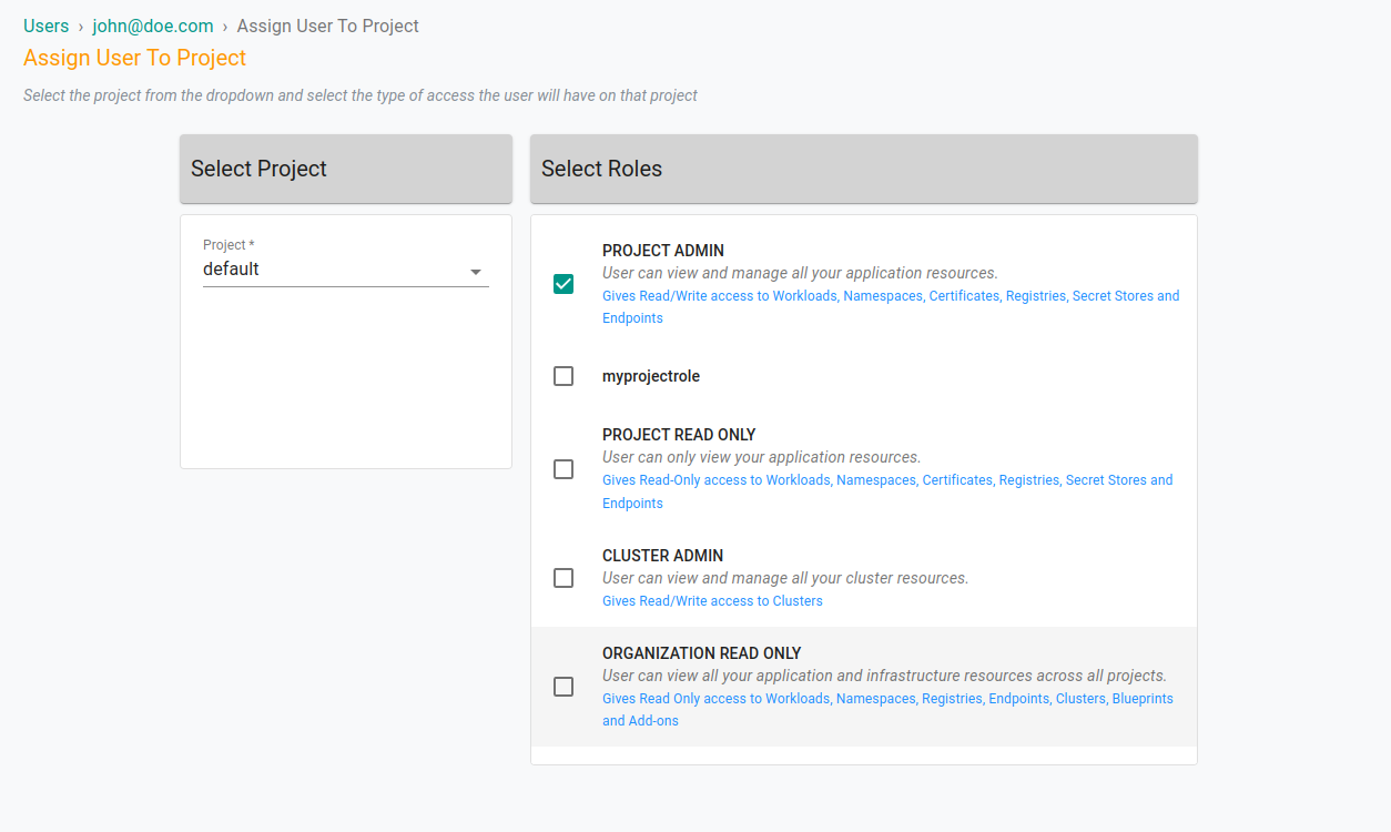 Assigning Roles to a User